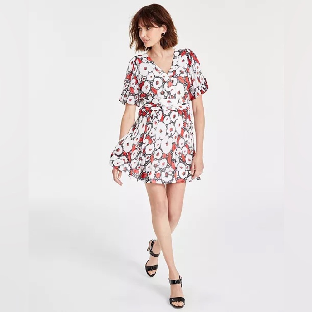 Karl Lagerfeld Paris Women's sz 8 Crinkle Chiffon Printed Wrap Dress lined